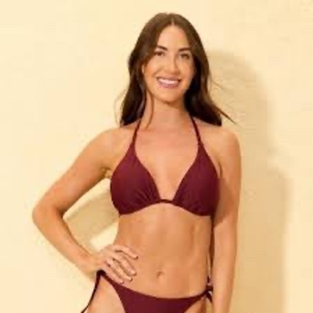 Shade & Shore Ribbed Triangle Bikini Top Rust Red XS Cross Back Padded Swimwear